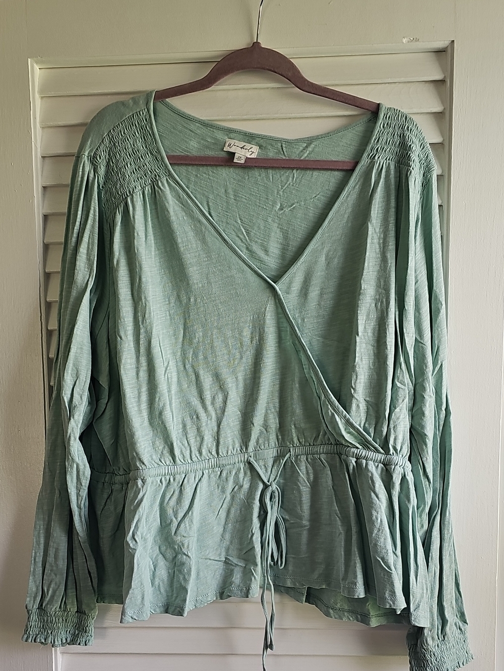 Wonderly Light Seafoam Wrap Blouse
